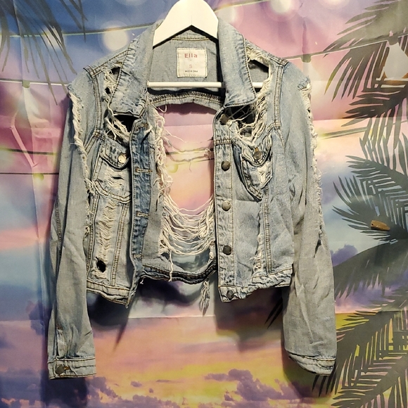 Ella Jackets & Blazers - Ella Light Blue Distressed Denim Jacket